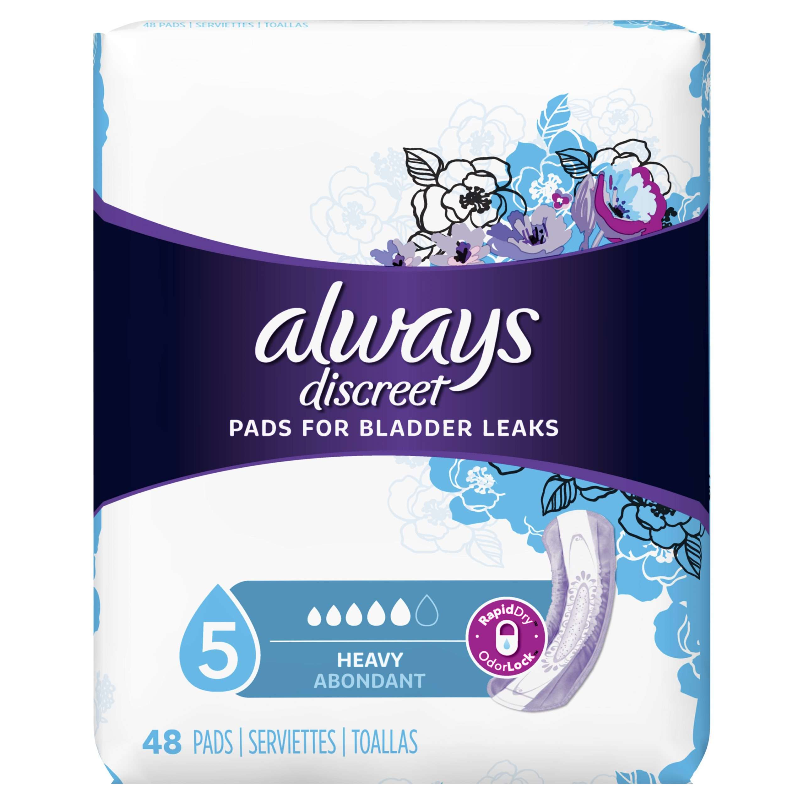 Always Discreet Incontinence Pads for Women, Heavy ...