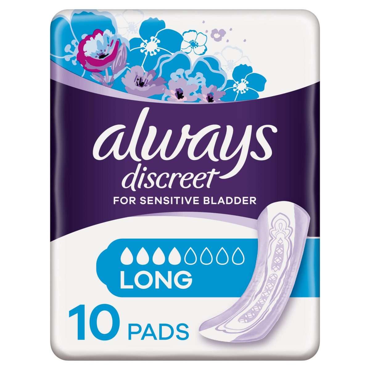 Always Discreet Incontinence Pads Plus Long For Sensitive Bladder x 10 ...