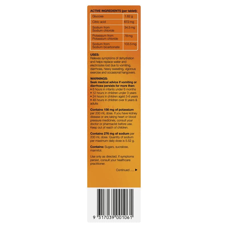 Hydralyte Electrolyte Effervescent Orange 20 Tablets â chemistshop