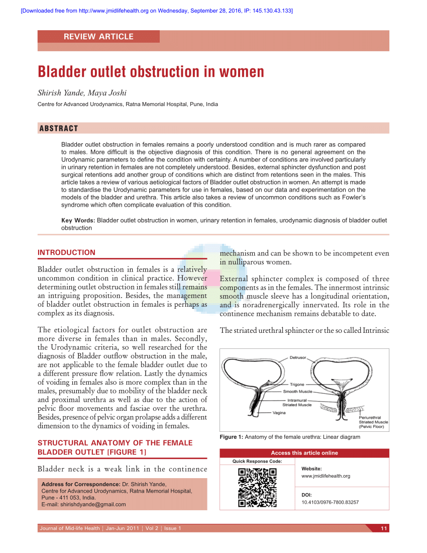 (PDF) Bladder outlet obstruction in women